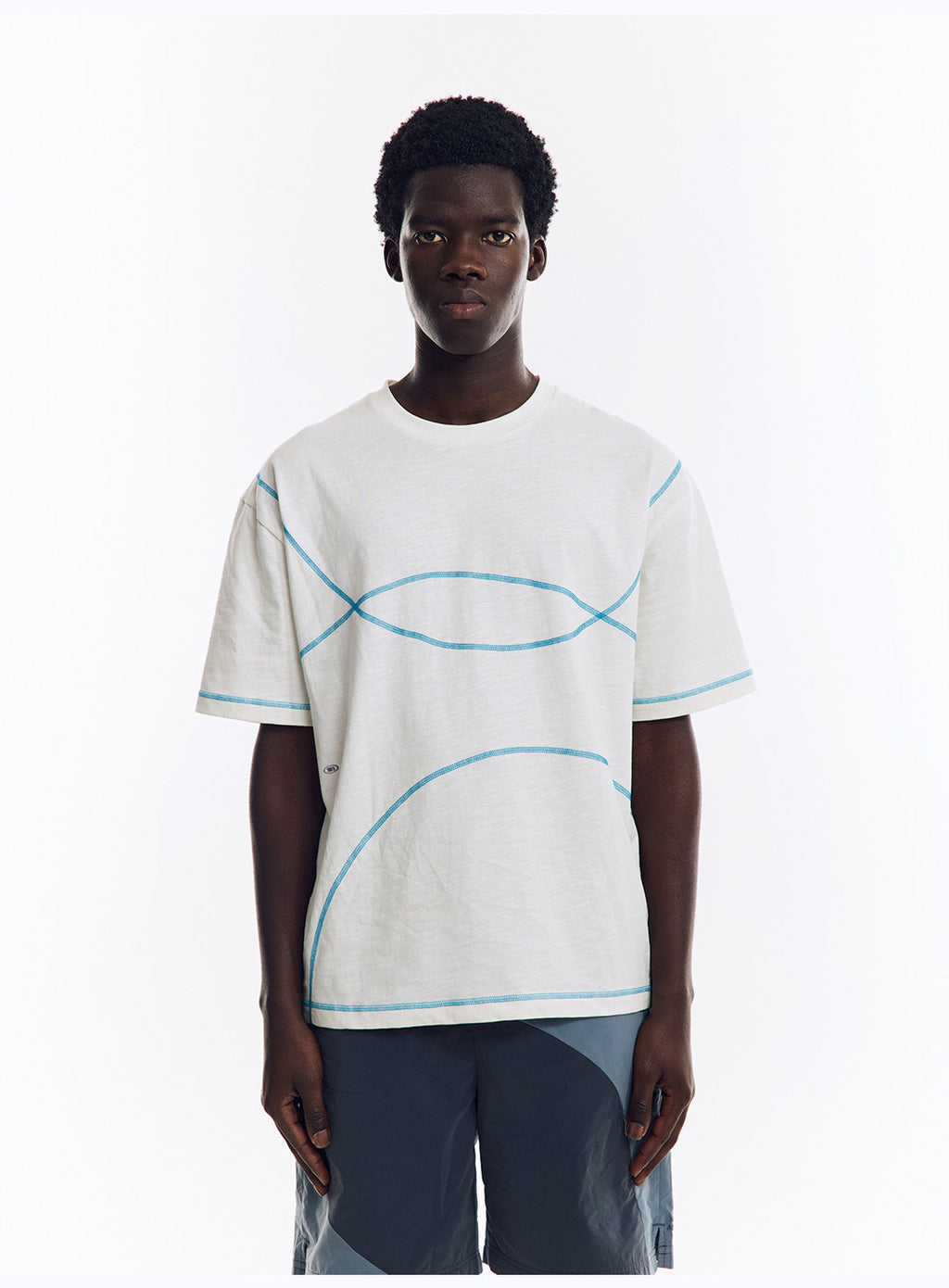 配色ライン半袖Tシャツ  LOM078