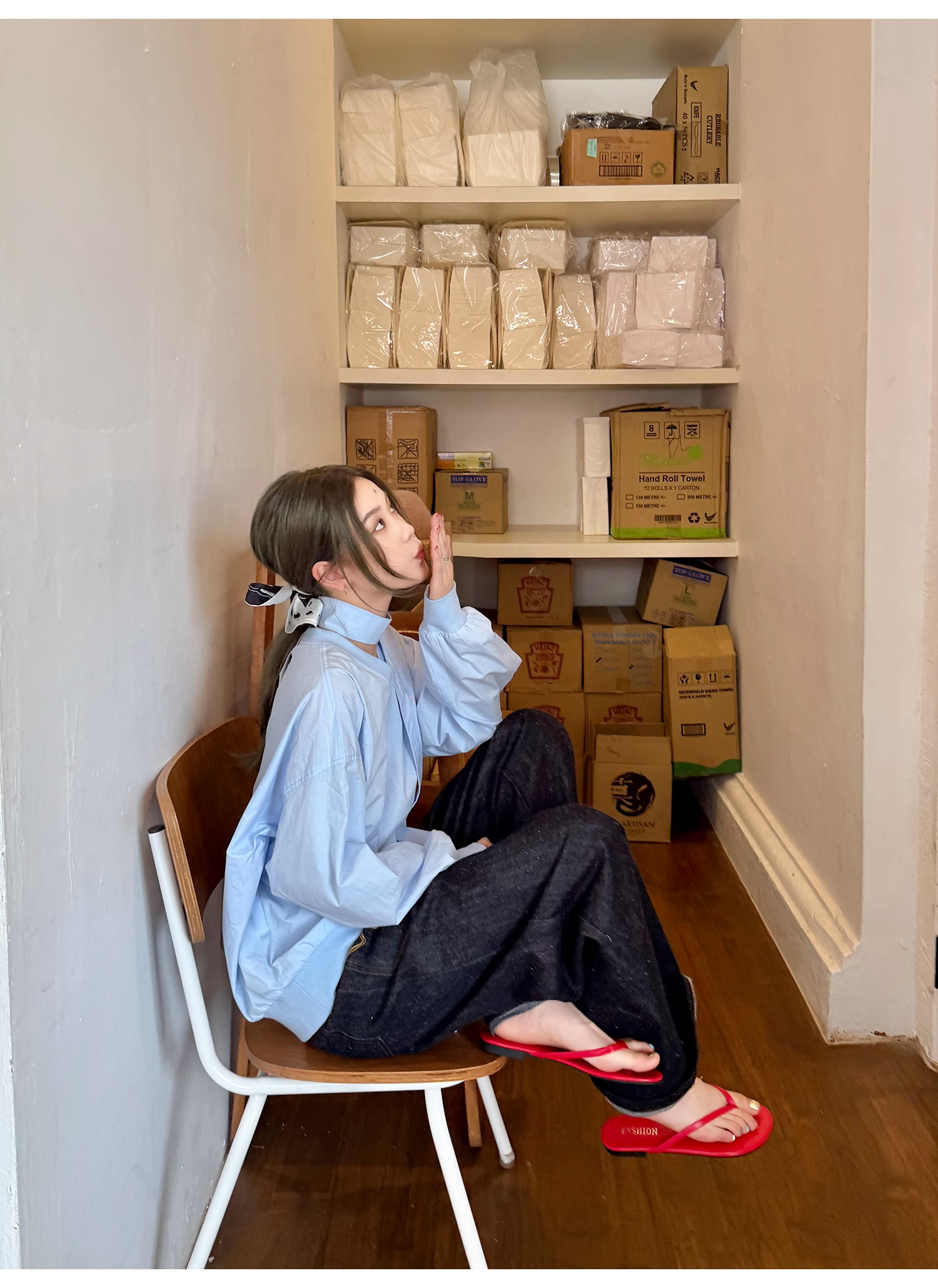 LelyMooch  スポーツカジュアル Vネック刺繍プルオーバー  LEM099