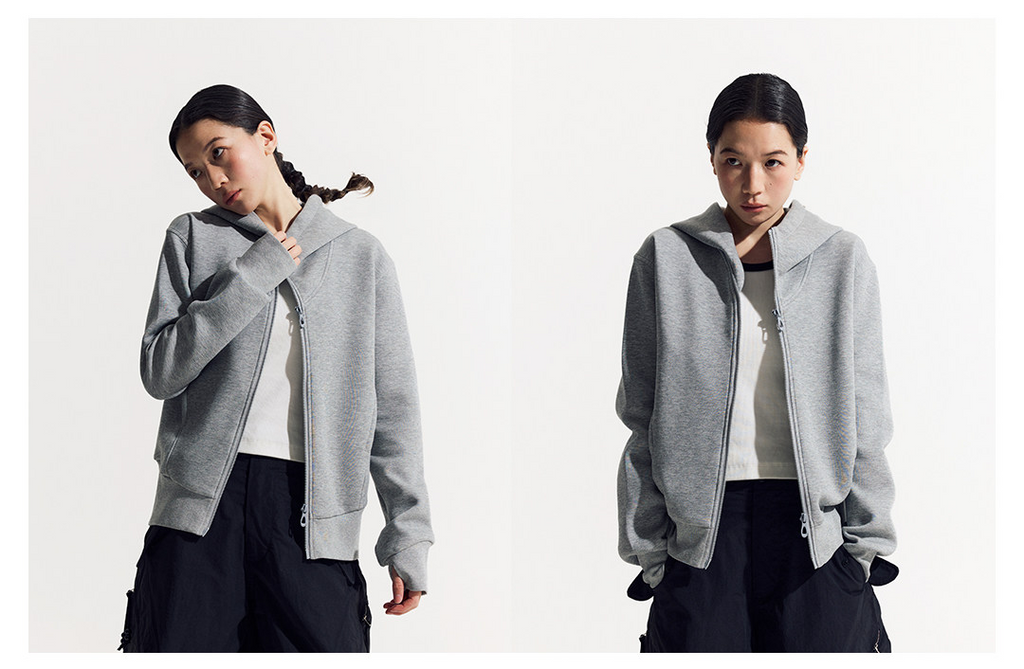 斜めジップ ダンボール素材 パーカー  LOM048