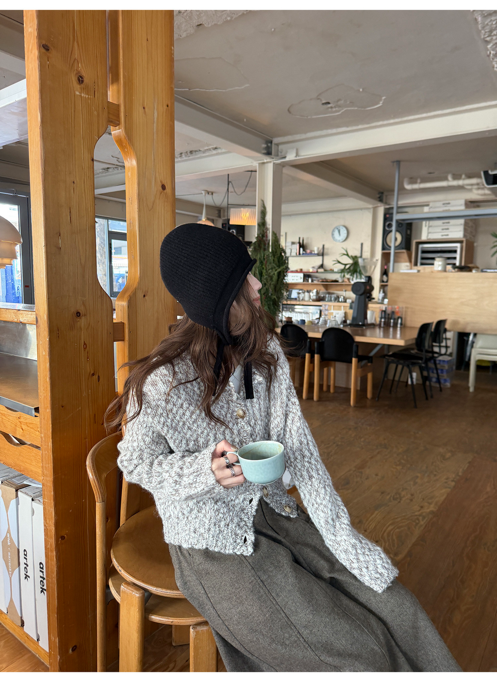 LelyMooch ウール混 ミックス編み ゆるニットカーデ  LEM313