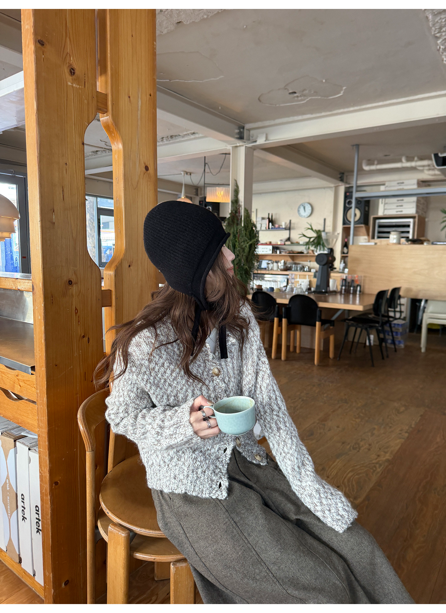 LelyMooch ウール混 ミックス編み ゆるニットカーデ  LEM313