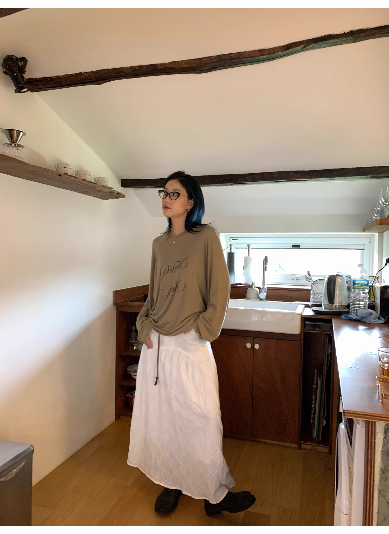 LelyMooch   立体格子柄 ホワイトスカート  LEM040