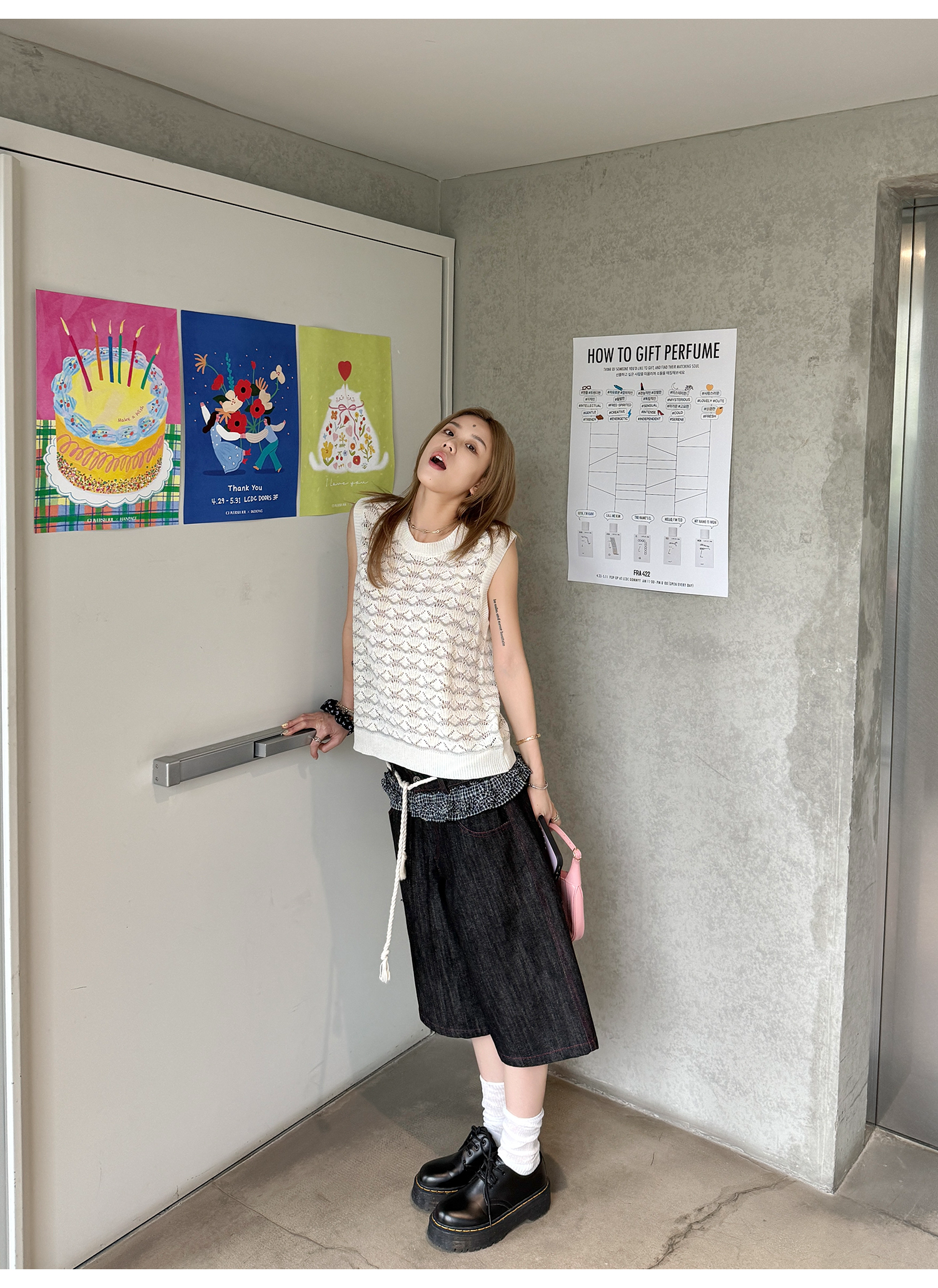 LelyMooch 赤ステッチ×ギンガムデニムハーフパンツ   LEM201