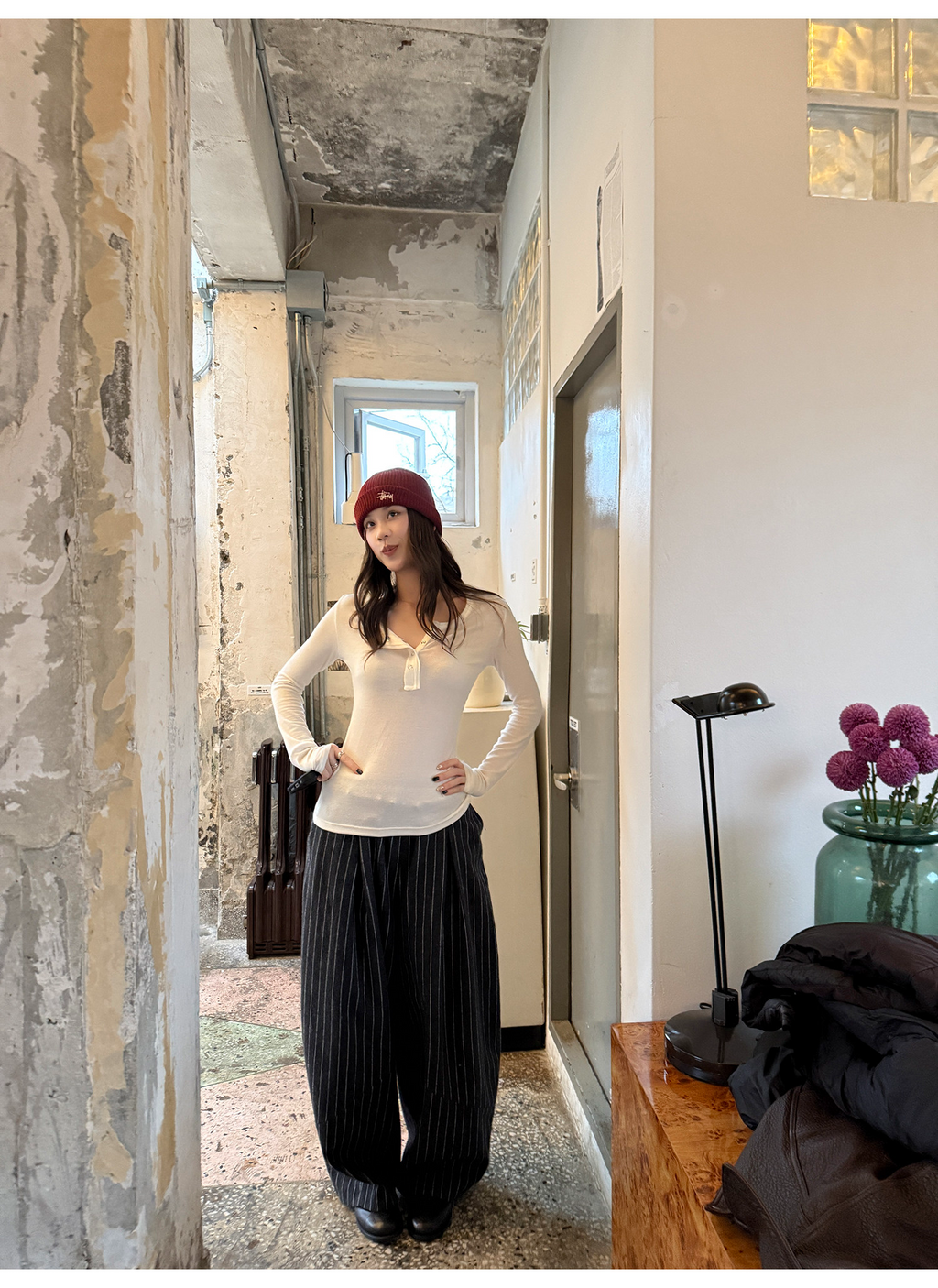 LelyMooch 3色展開 ヘンリーネック ウール混 インナートップス  LEM296