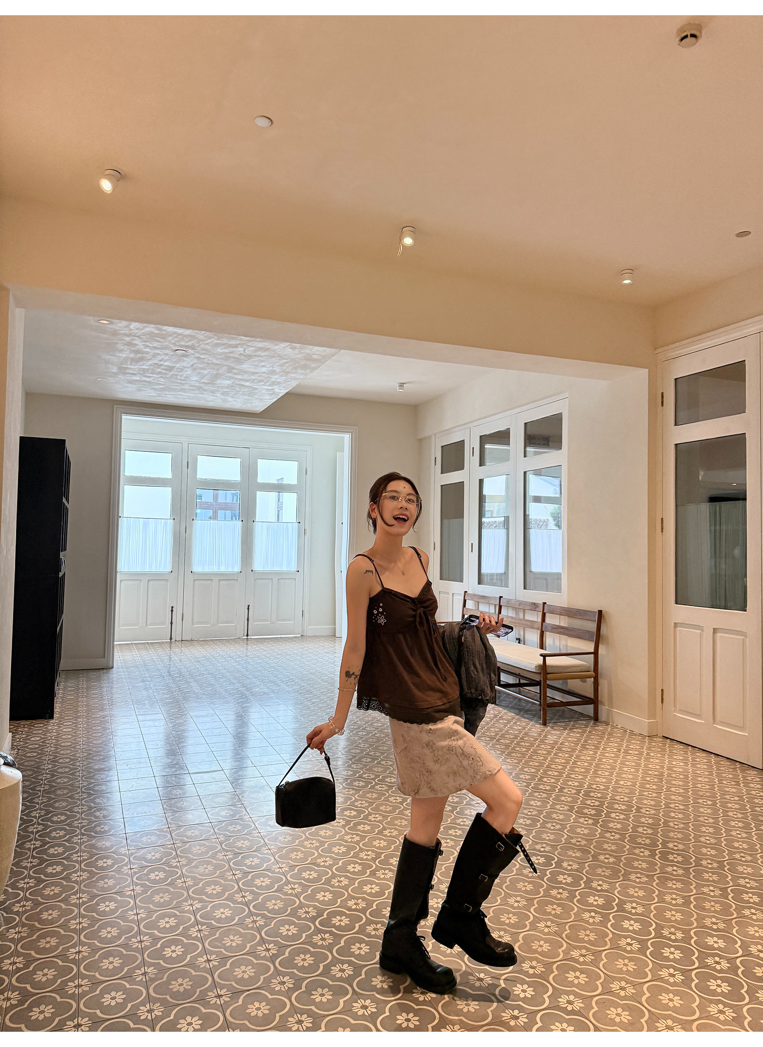 LelyMooch 花柄Aラインコットンスカート 防止めくれ加工！ LEM217