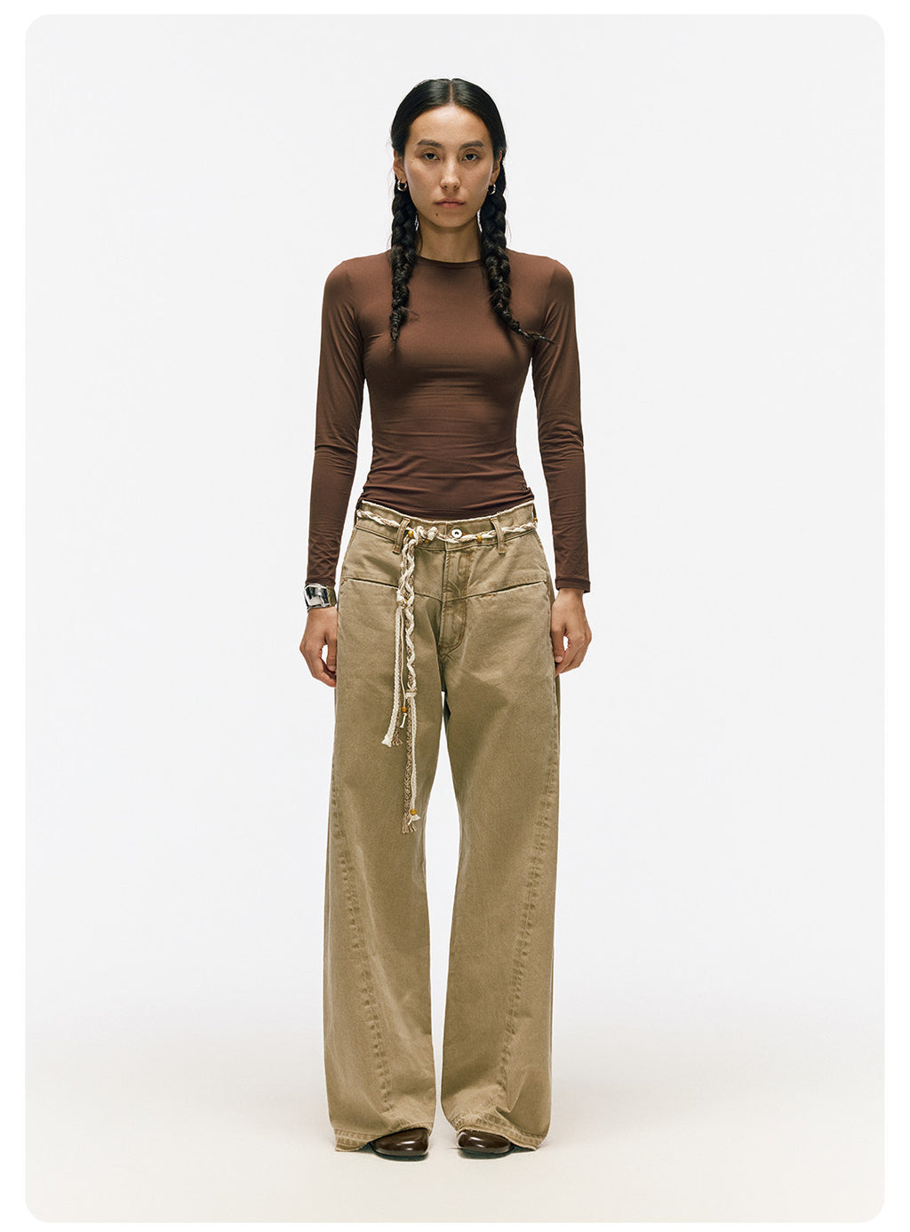 ムラ感デニム 断ち切り仕様 紐プレゼント イージーワイドパンツ LOM041