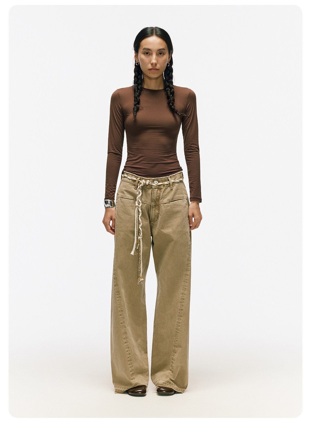 ムラ感デニム 断ち切り仕様 紐プレゼント イージーワイドパンツ LOM041