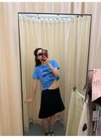LelyMooch 配色ロゴプリント×ヴィンテージ風  スラブ綿麻 半袖Tシャツ  LEM331