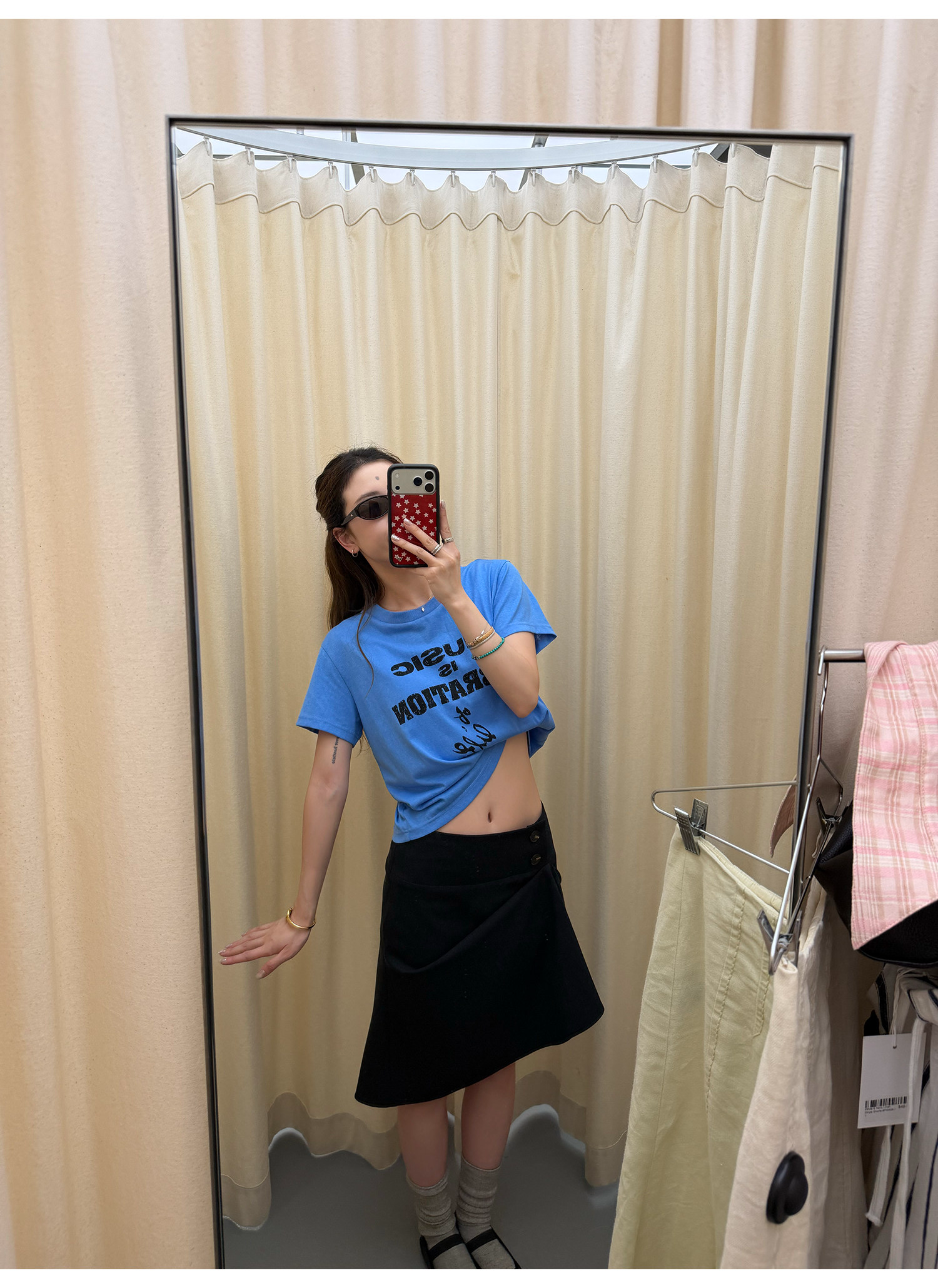 LelyMooch 配色ロゴプリント×ヴィンテージ風  スラブ綿麻 半袖Tシャツ  LEM331