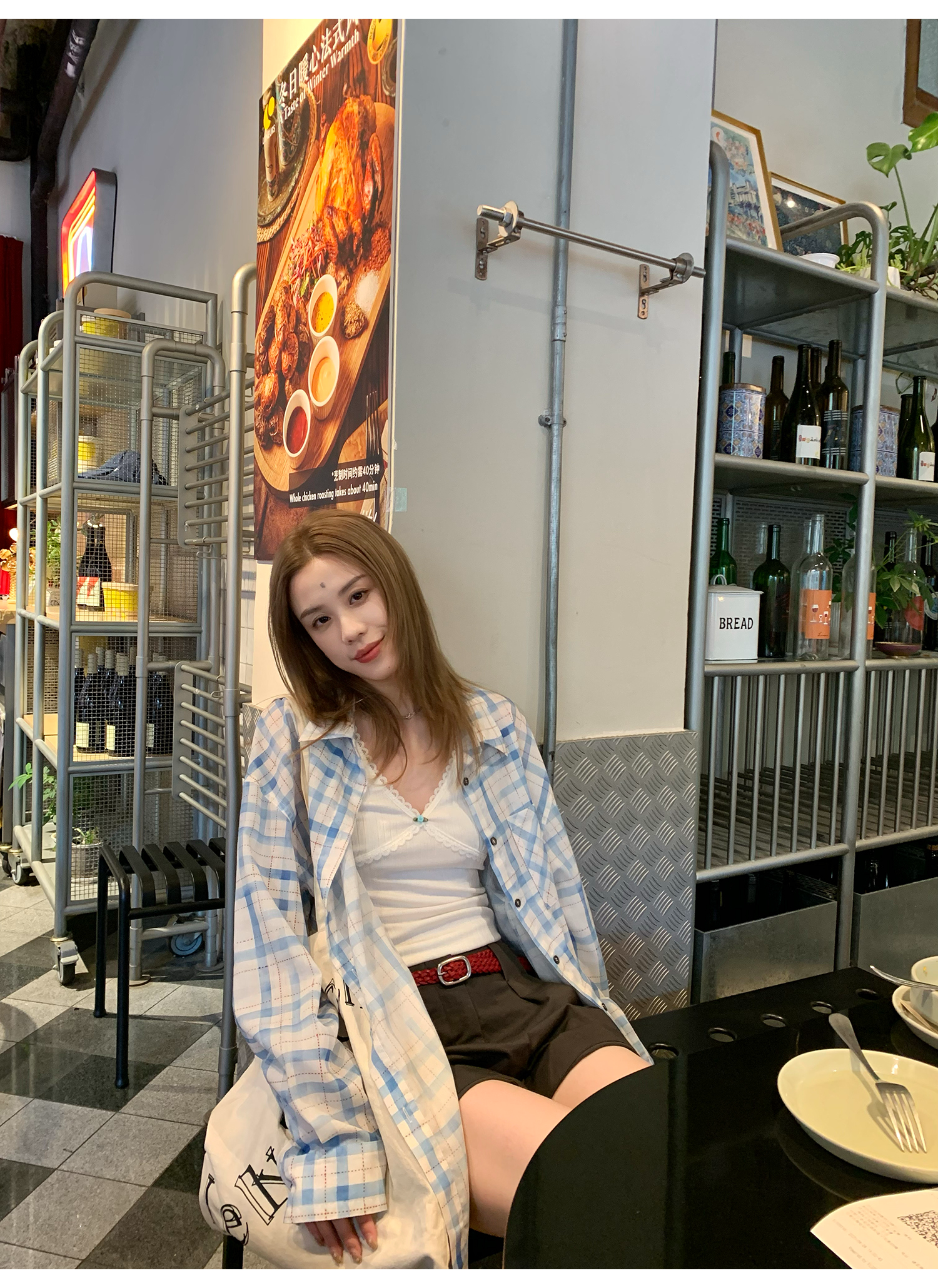 LelyMooch  爽やかチェック リラックス長袖UVシャツ  LEM155