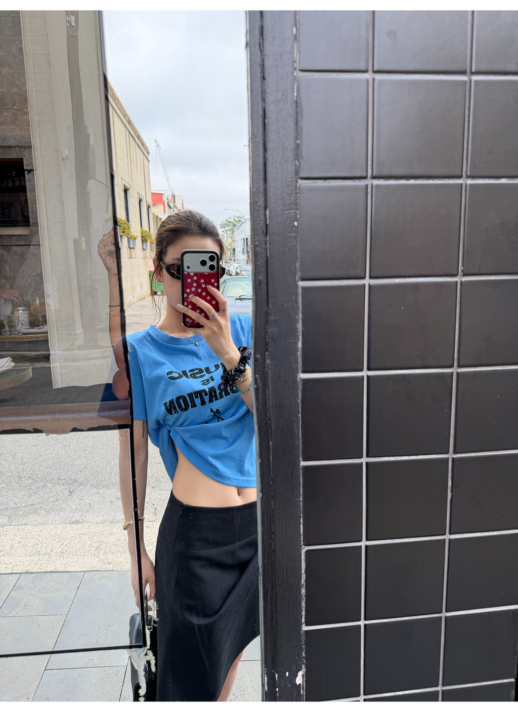 LelyMooch 配色ロゴプリント×ヴィンテージ風  スラブ綿麻 半袖Tシャツ  LEM331