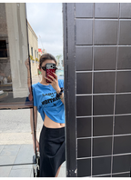 LelyMooch 配色ロゴプリント×ヴィンテージ風  スラブ綿麻 半袖Tシャツ  LEM331