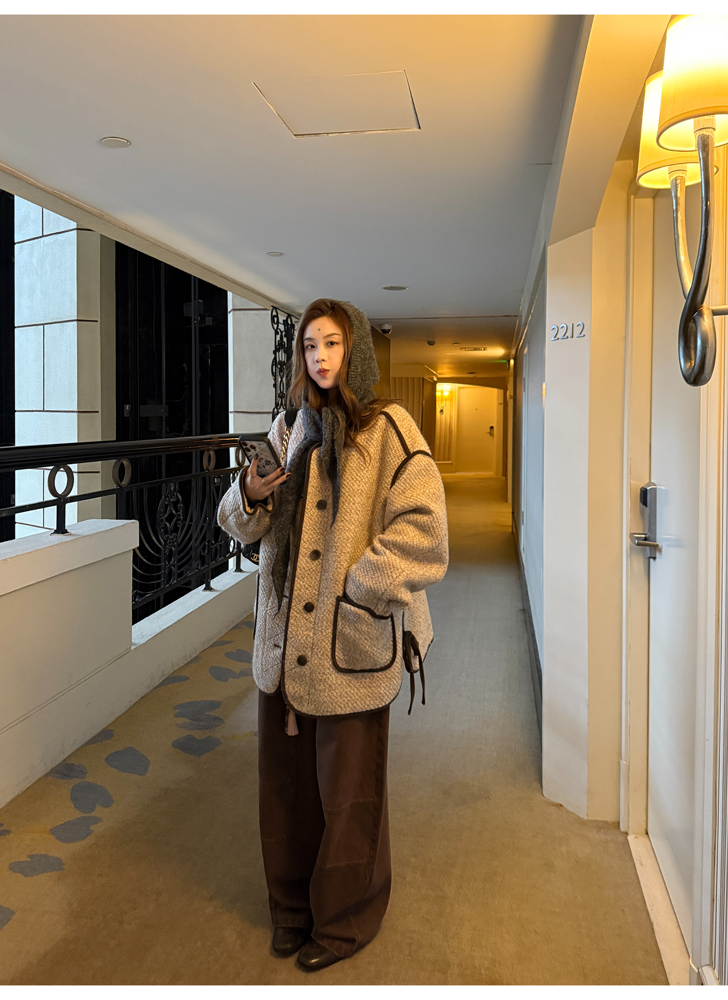 LelyMooch 配色パイピング ループウールジャケット　LEM278