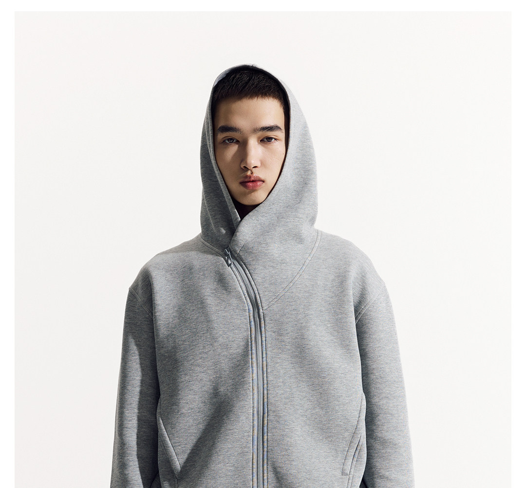 斜めジップ ダンボール素材 パーカー  LOM048