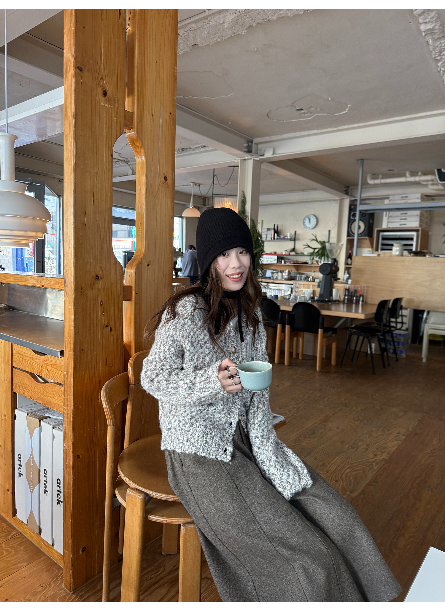 LelyMooch ウール混 ミックス編み ゆるニットカーデ  LEM313