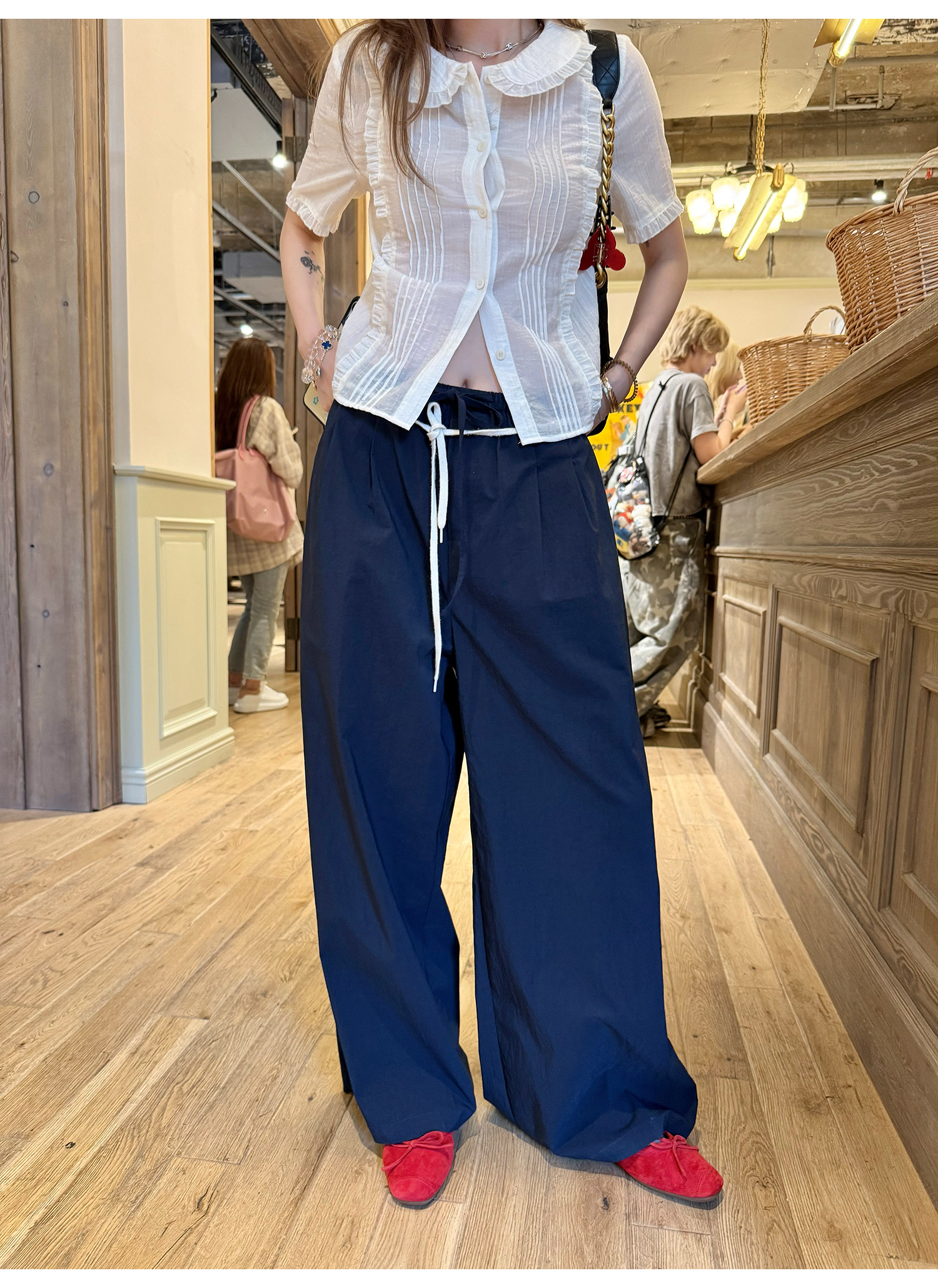 LelyMooch ユニセックス ドローストリング ワイドパンツ  LEM196