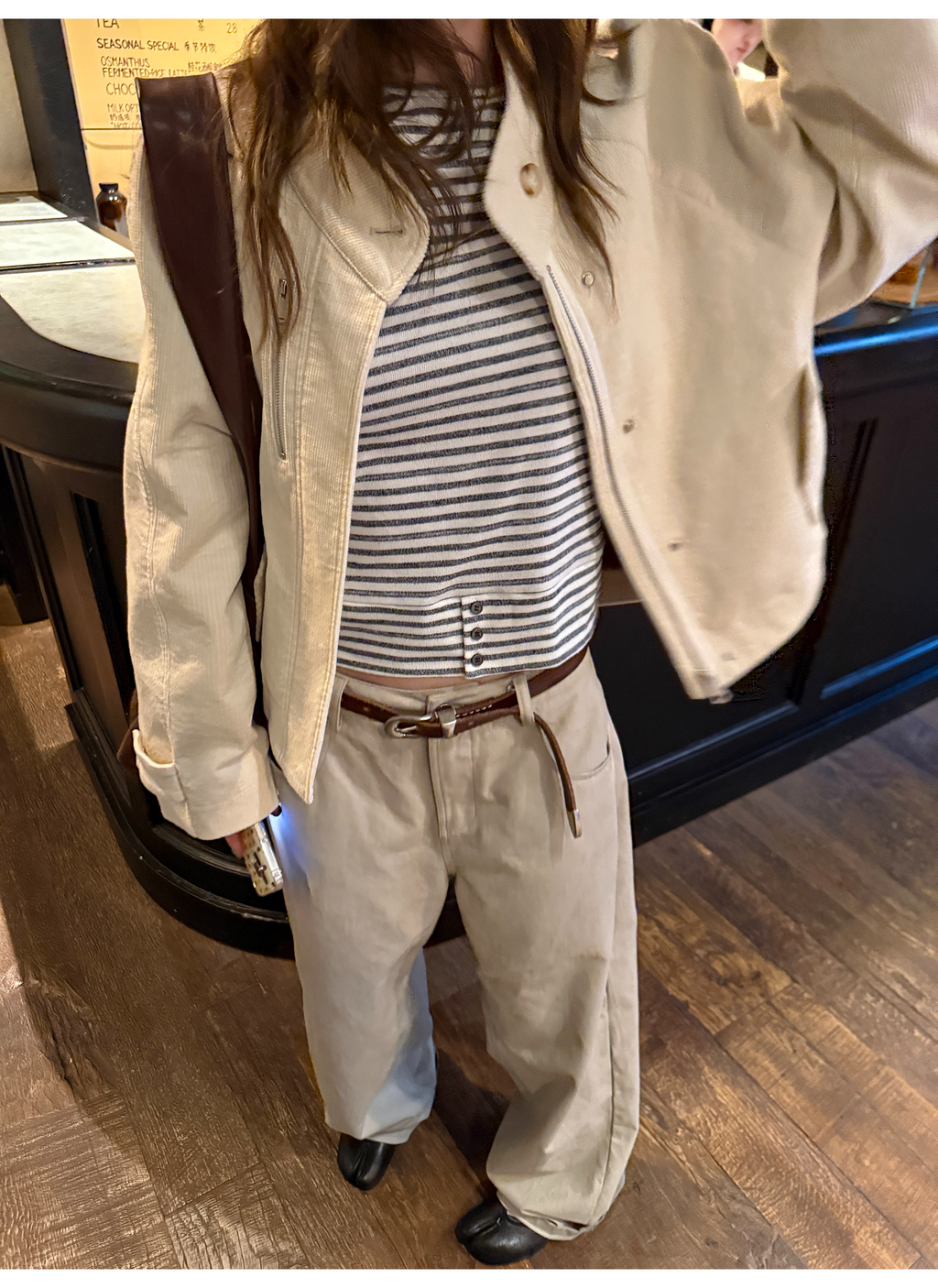 LelyMooch ふんわりグレーボーダーニット  LEM240