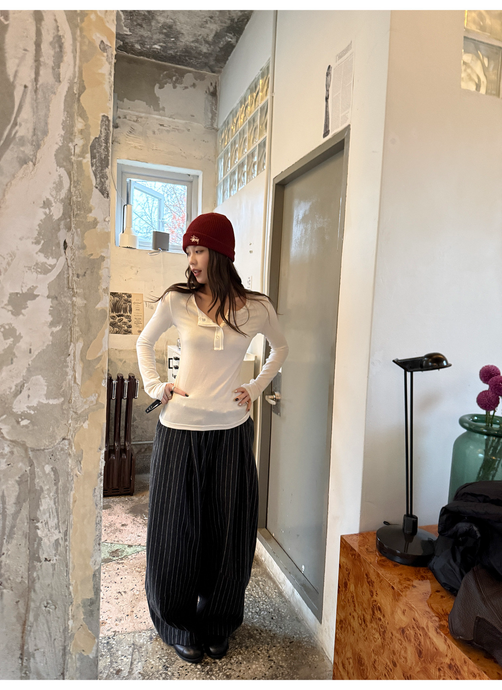 LelyMooch 3色展開 ヘンリーネック ウール混 インナートップス  LEM296