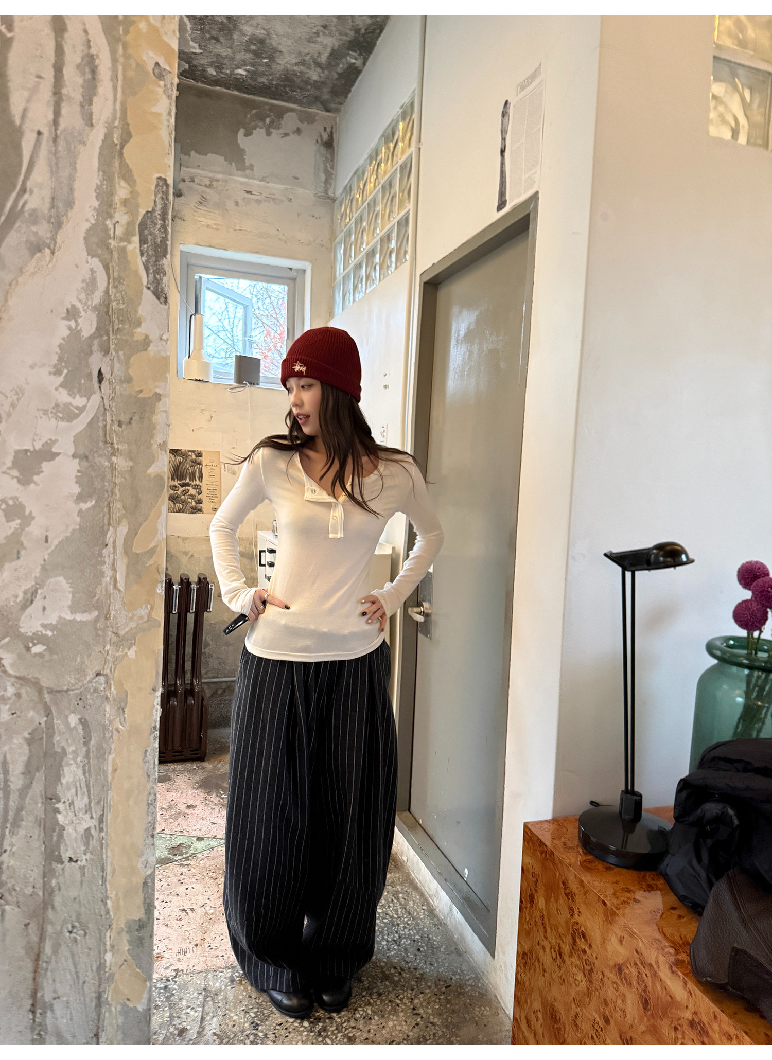 LelyMooch 3色展開 ヘンリーネック ウール混 インナートップス  LEM296