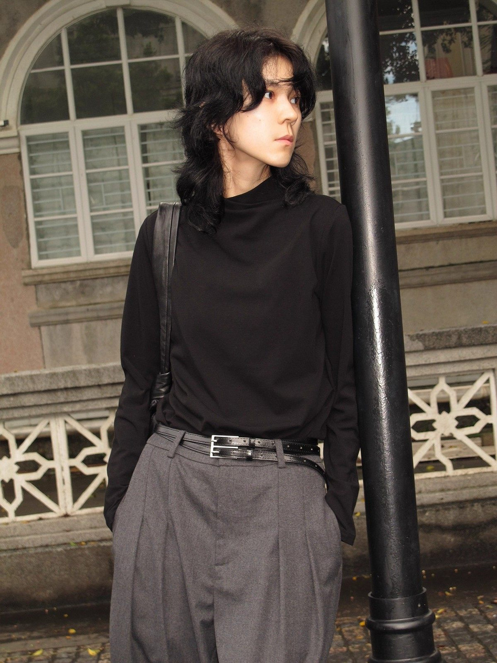 クロスモックネック ジャストショルダー 長袖カットソー  LOM038