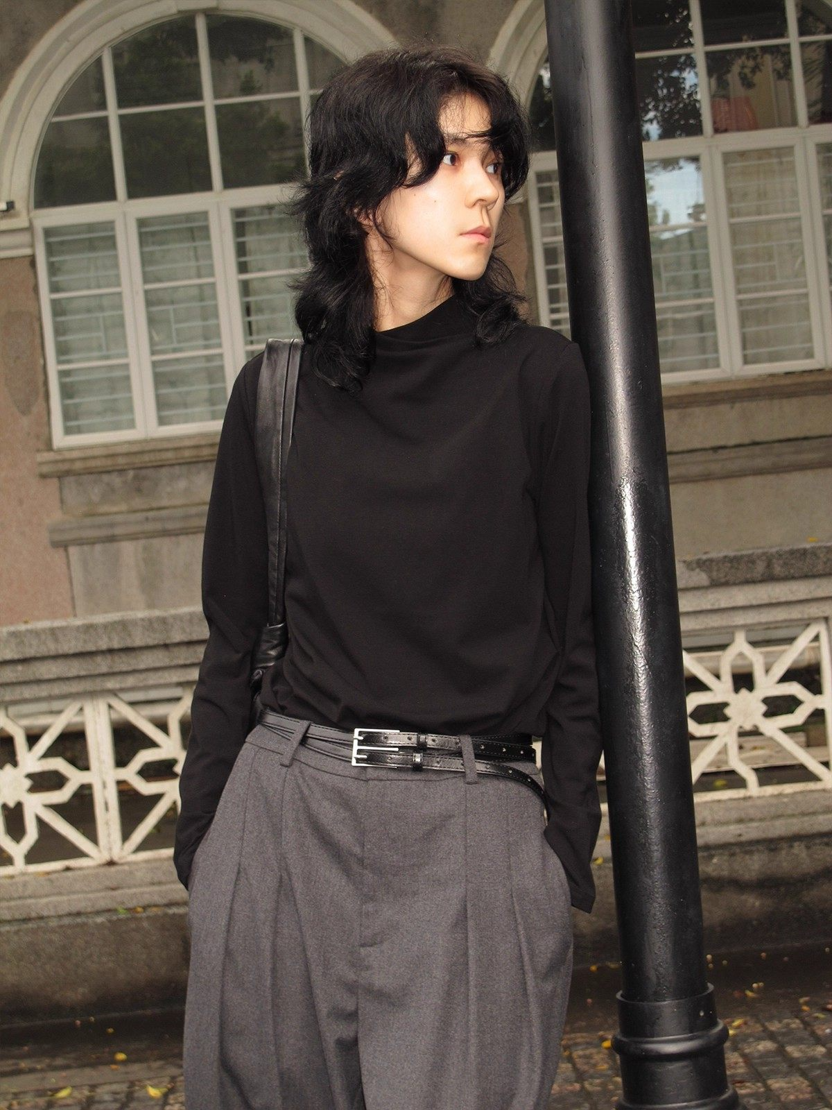 クロスモックネック ジャストショルダー 長袖カットソー  LOM038