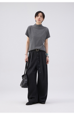 モックネックフレンチスリーブTシャツ  LOM073