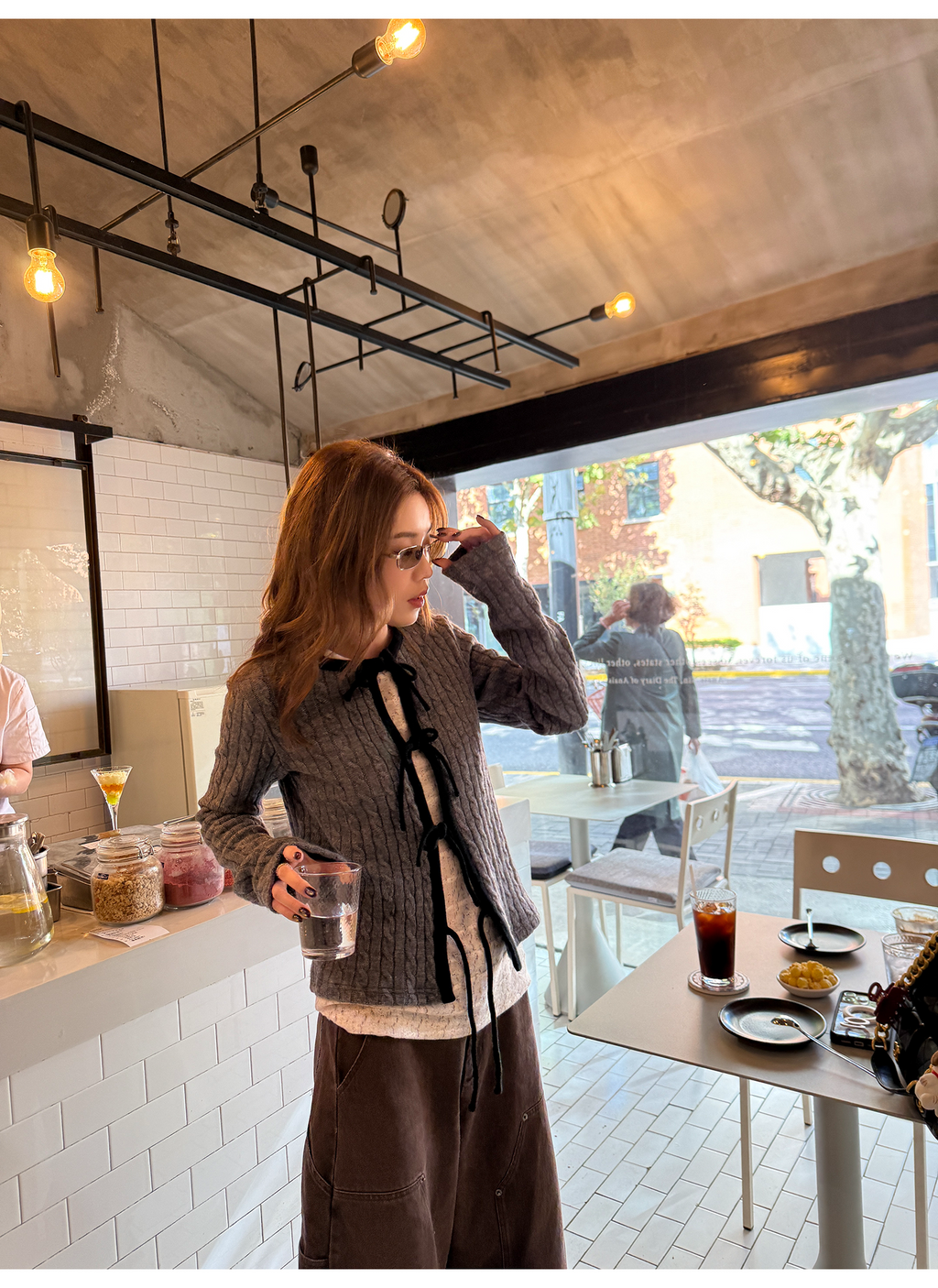 LelyMooch ケーブル調 × 配色リボン ニットトップス LEM276