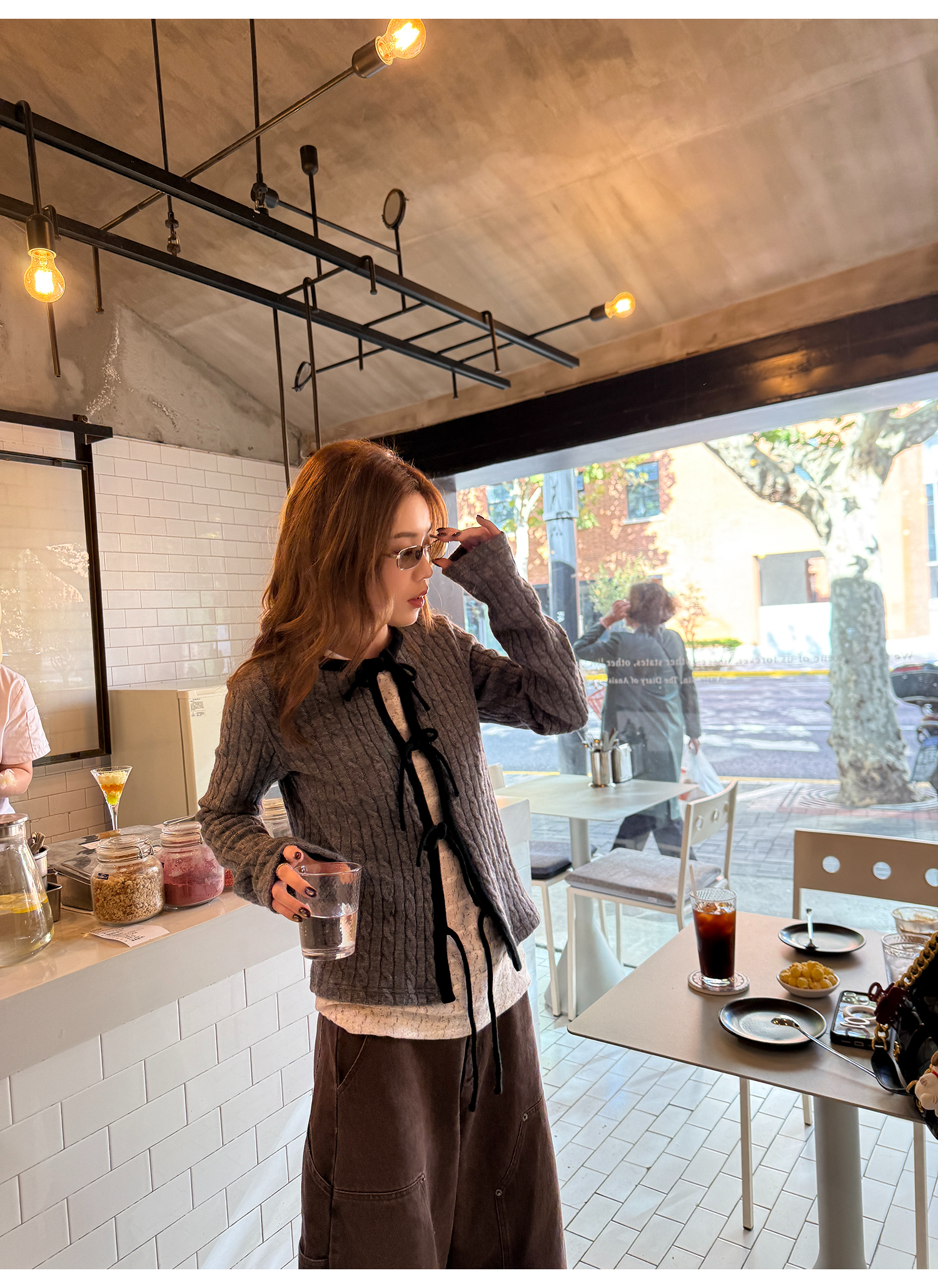 LelyMooch ケーブル調 × 配色リボン ニットトップス LEM276