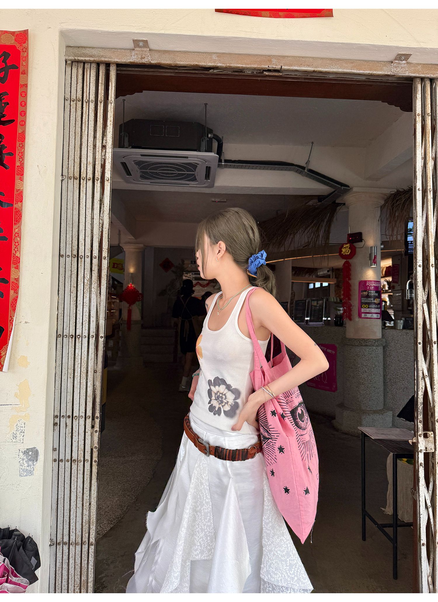 LelyMooch  水彩花柄プリントのリブベスト  LEM095