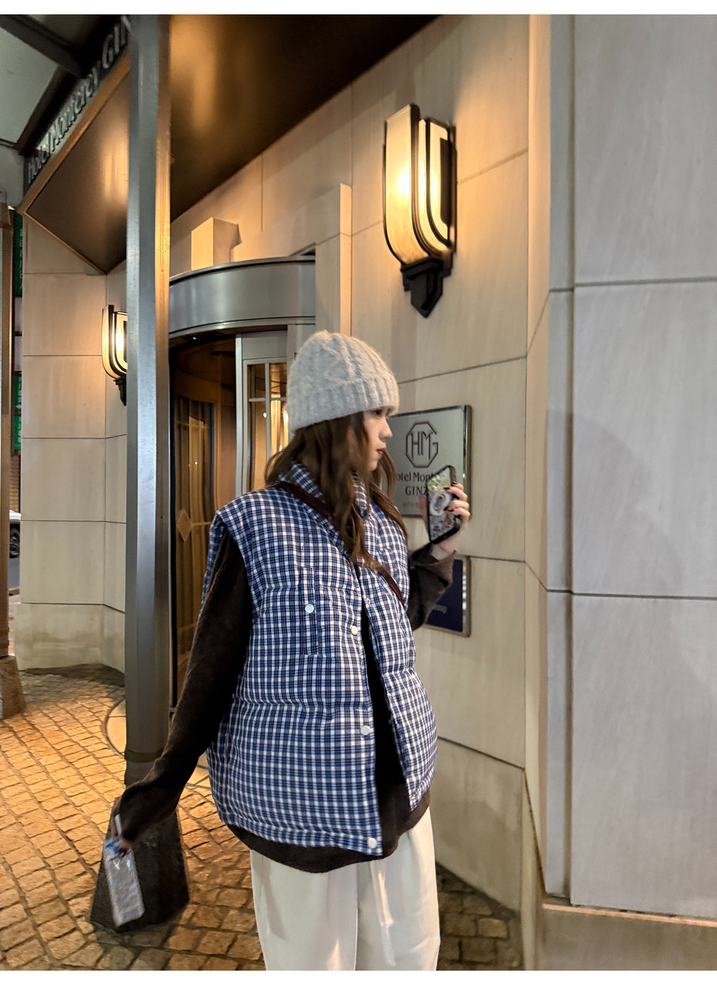 LelyMooch ギンガムチェック スタンドカラー ダウンベスト  LEM291