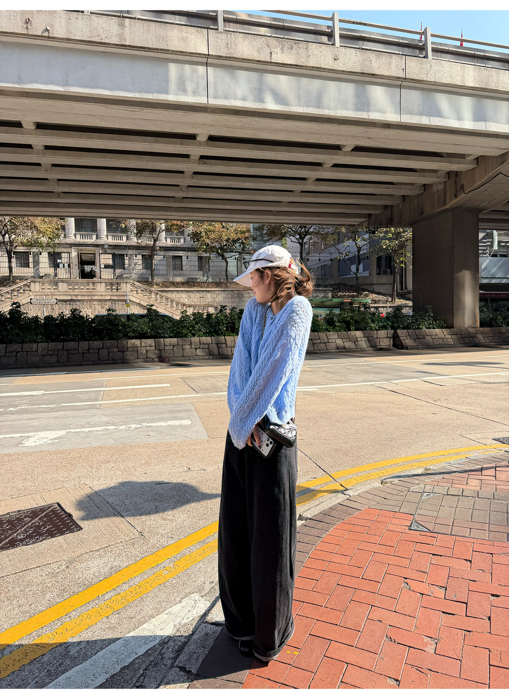 LelyMooch 黒グレー縞柄 すっきりストレートデニム　LEM319