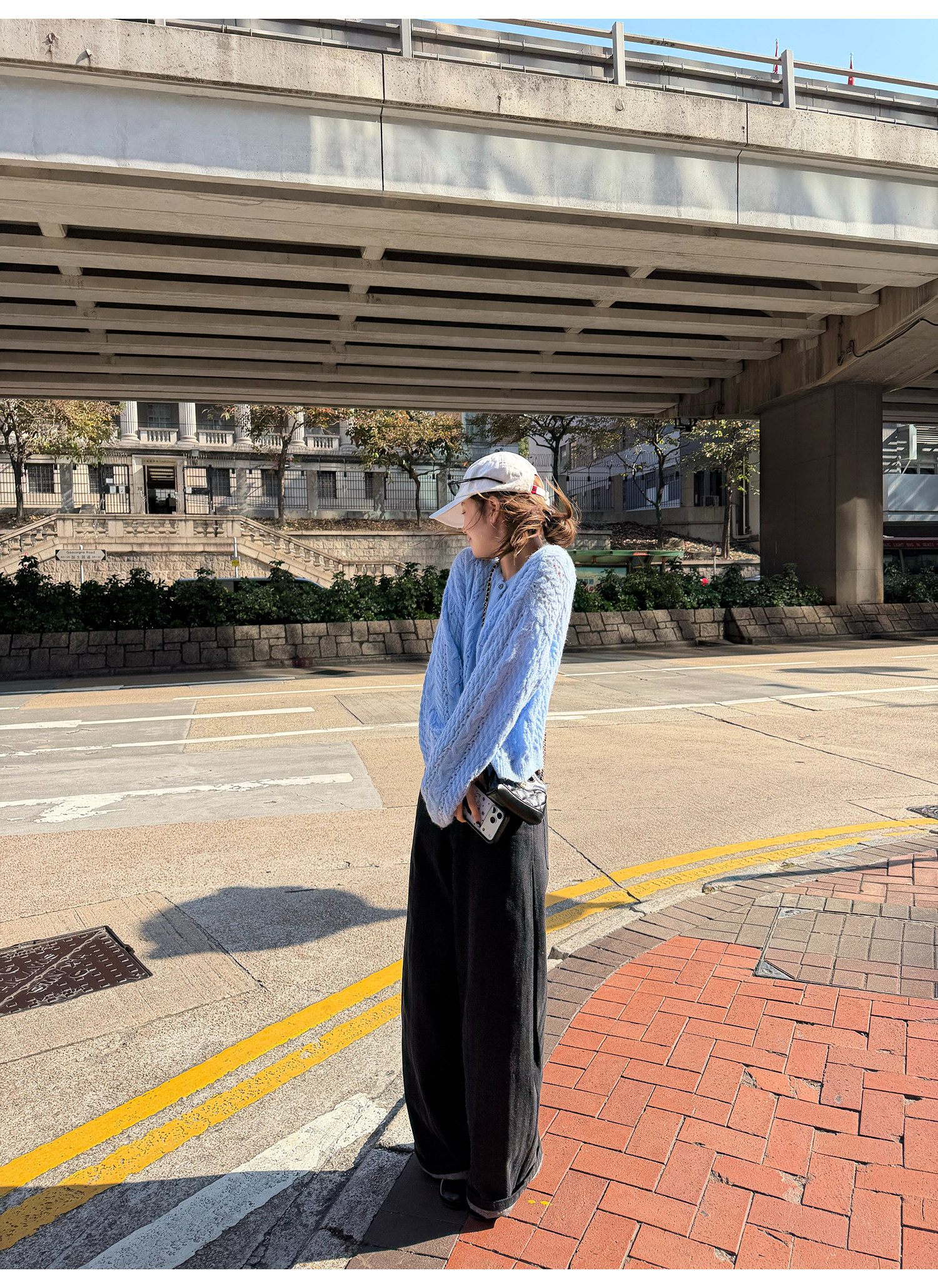 LelyMooch 黒グレー縞柄 すっきりストレートデニム　LEM319