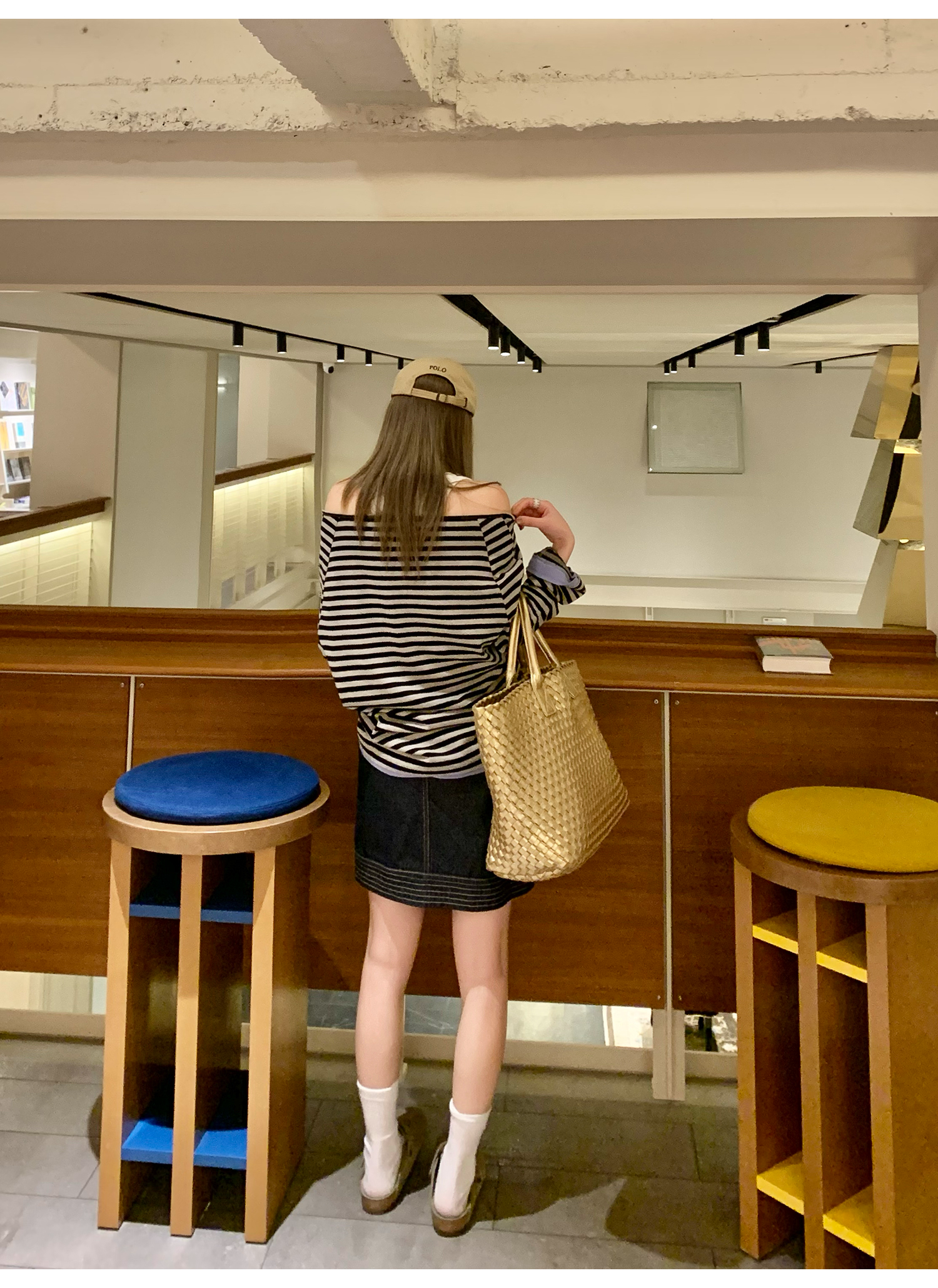 LelyMooch  オフショルダー ストライプ ロンTシャツ  LEM120