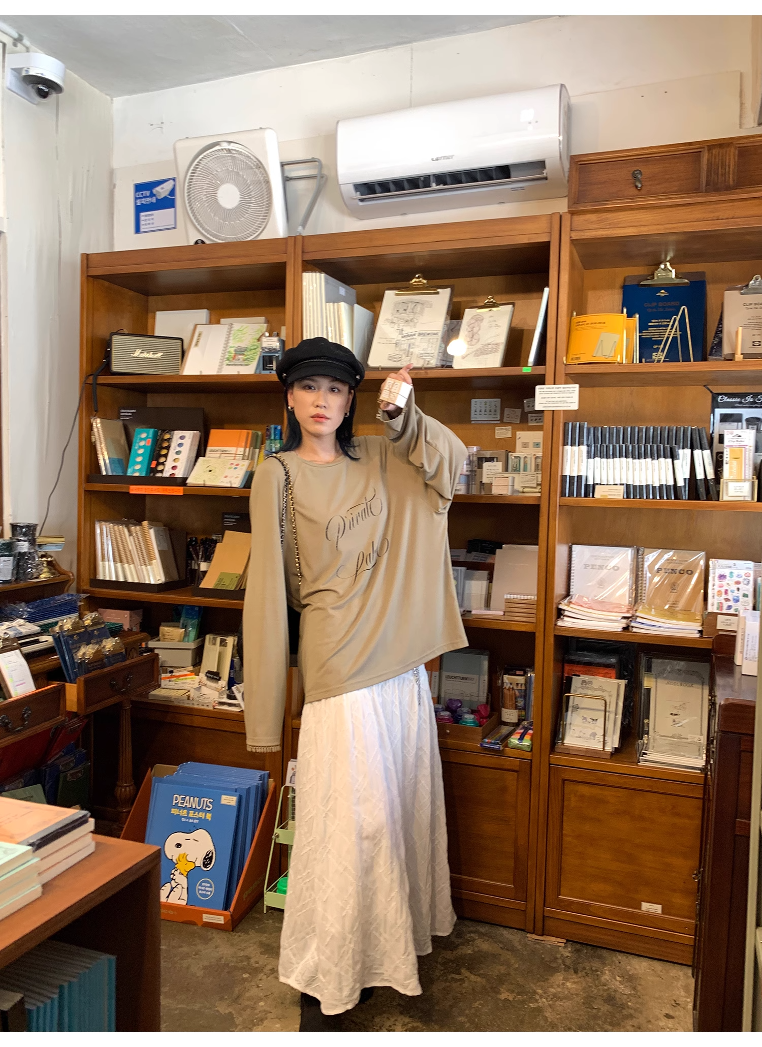 LelyMooch   立体格子柄 ホワイトスカート  LEM040