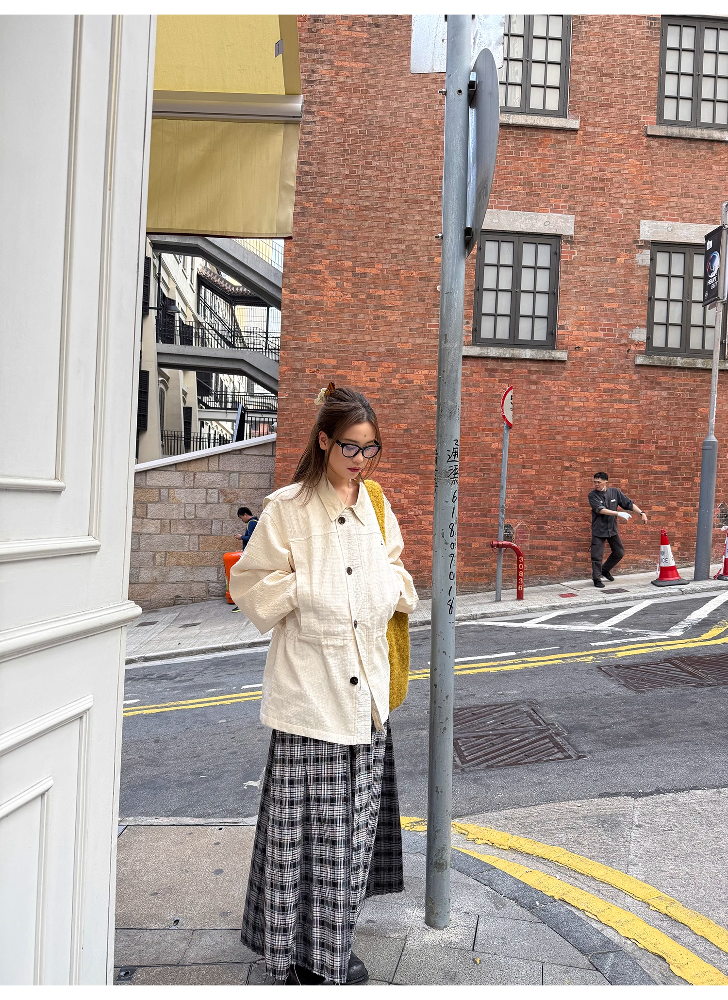 LelyMooch Checkered Trench Coat Midi Length LEM077