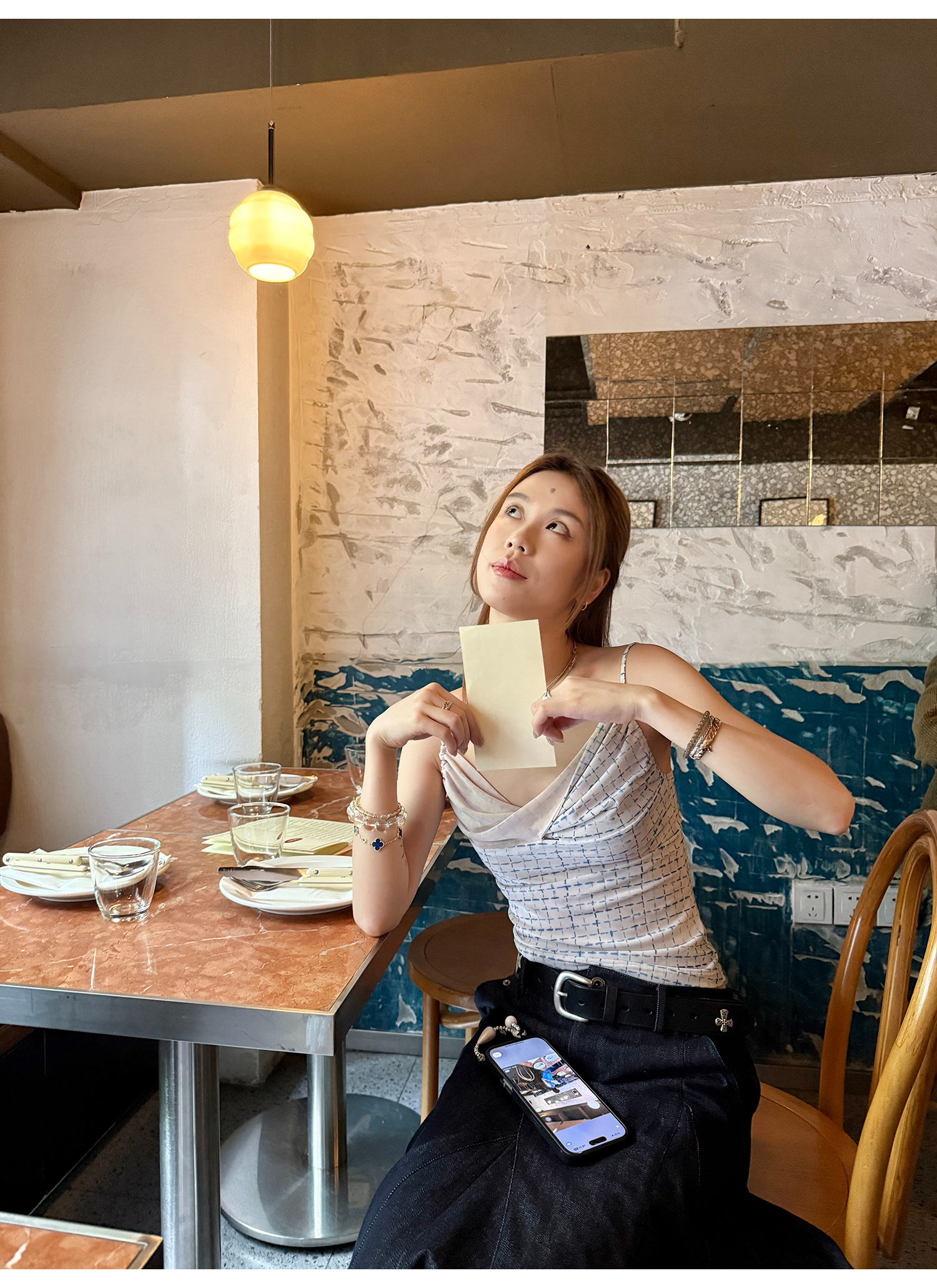 LelyMooch チェック柄 ドレープキャミトップス  LEM191