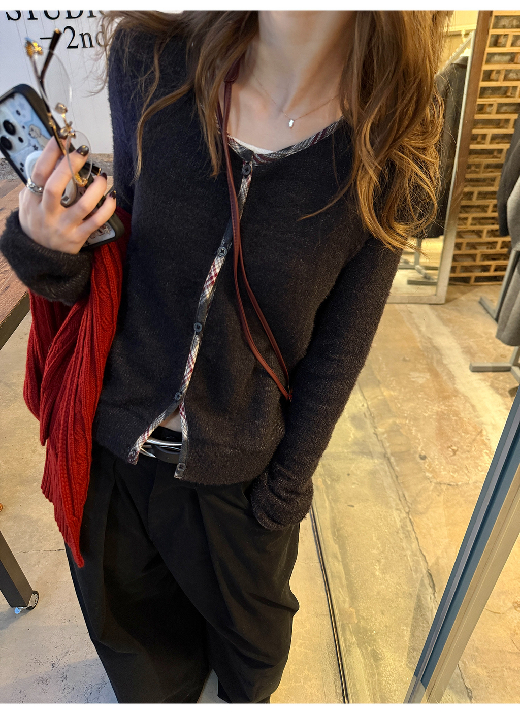 LelyMooch チェック柄パイピング ニット  LEM293