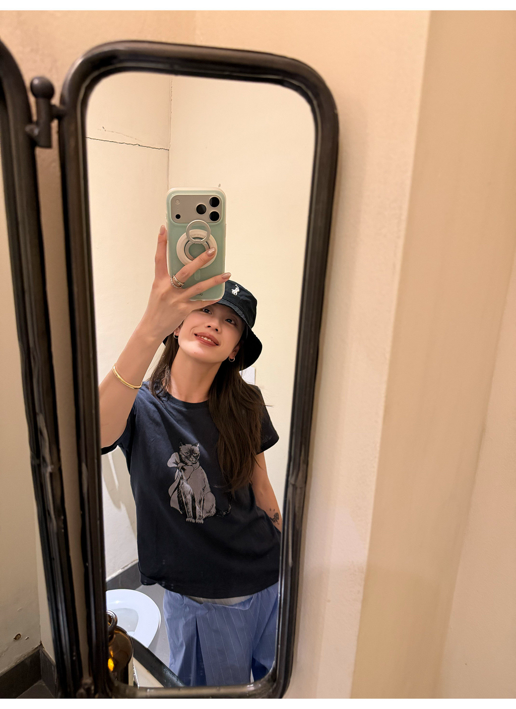 LelyMooch ヴィンテージ風キャットプリントTシャツ  LEM372