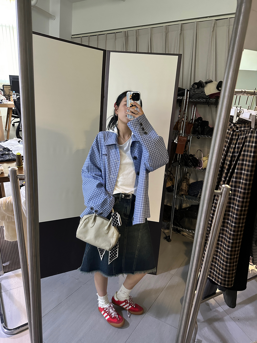 LelyMooch  ブルーチェックシャツジャケット  LEM072