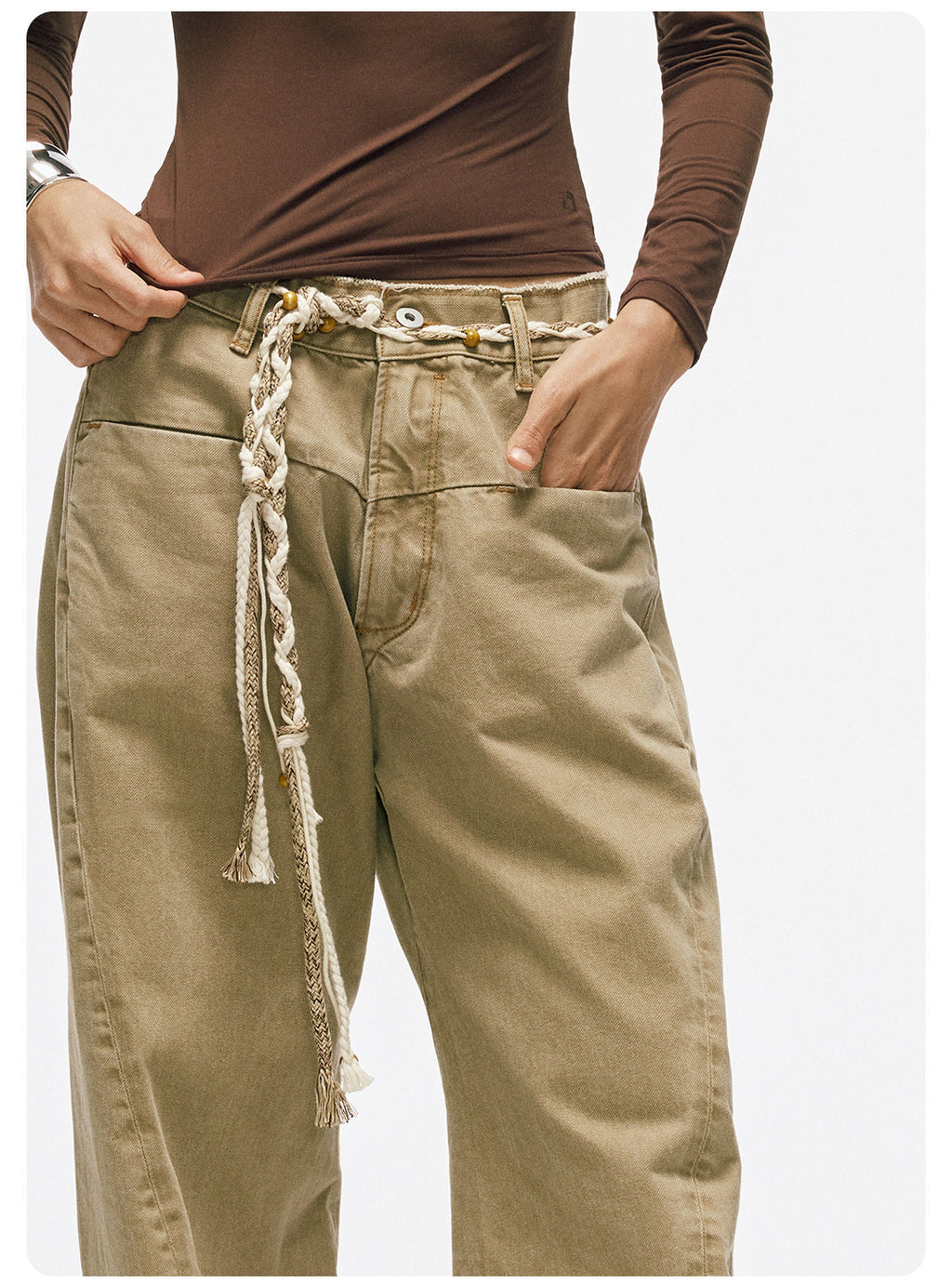 ムラ感デニム 断ち切り仕様 紐プレゼント イージーワイドパンツ LOM041