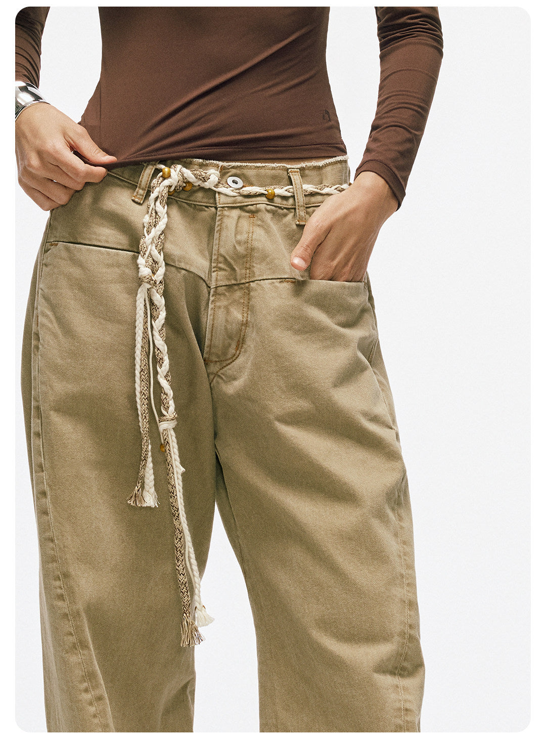 ムラ感デニム 断ち切り仕様 紐プレゼント イージーワイドパンツ LOM041