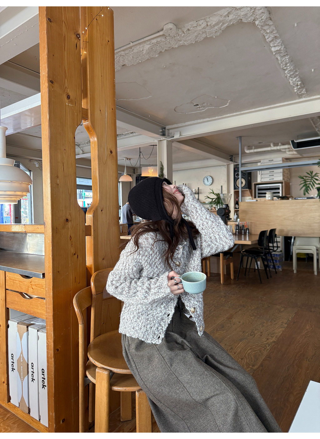 LelyMooch ウール混 ミックス編み ゆるニットカーデ  LEM313