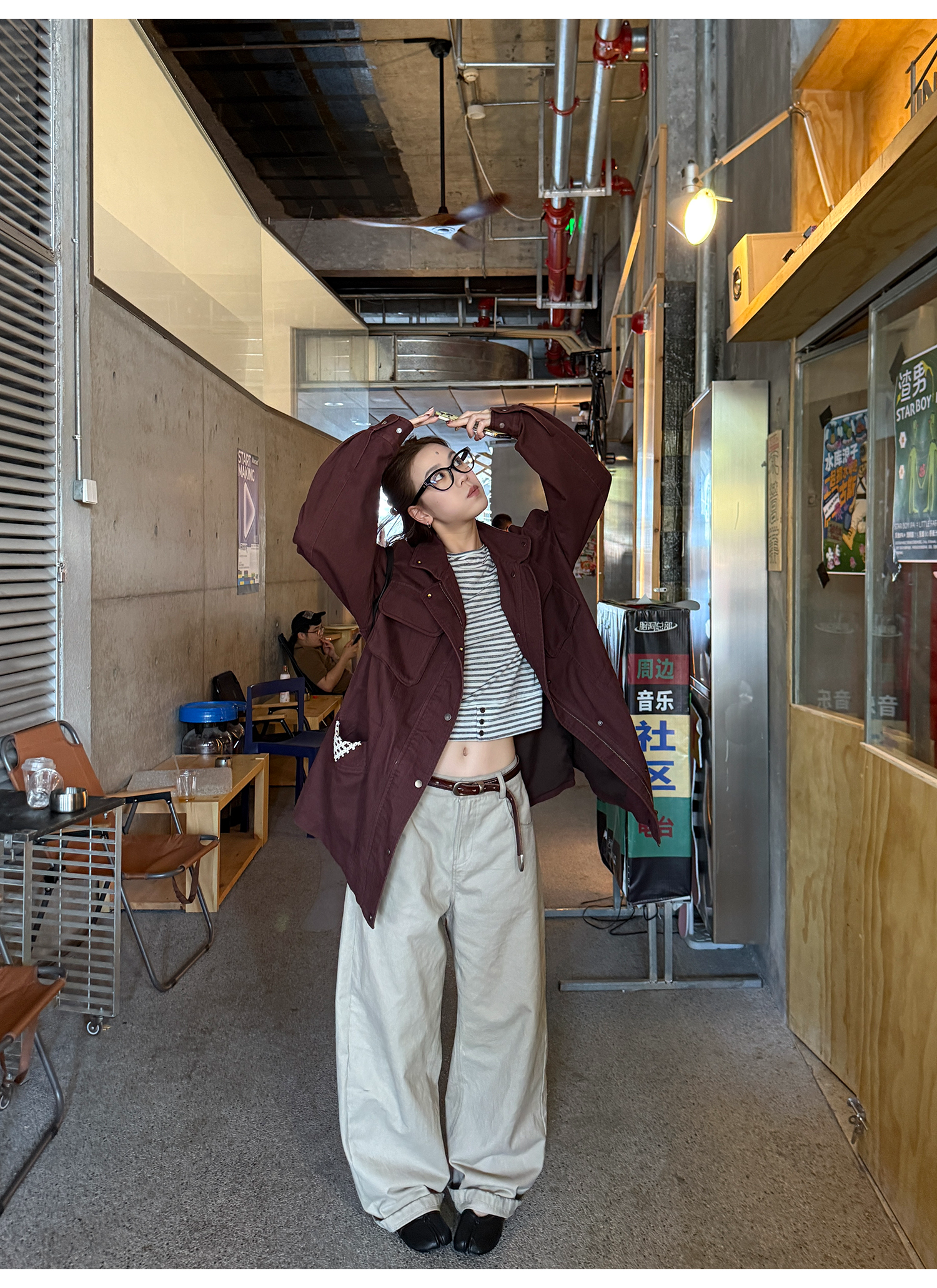 LelyMooch ウォッシュ加工×スタッズワイドパンツ　LEM243