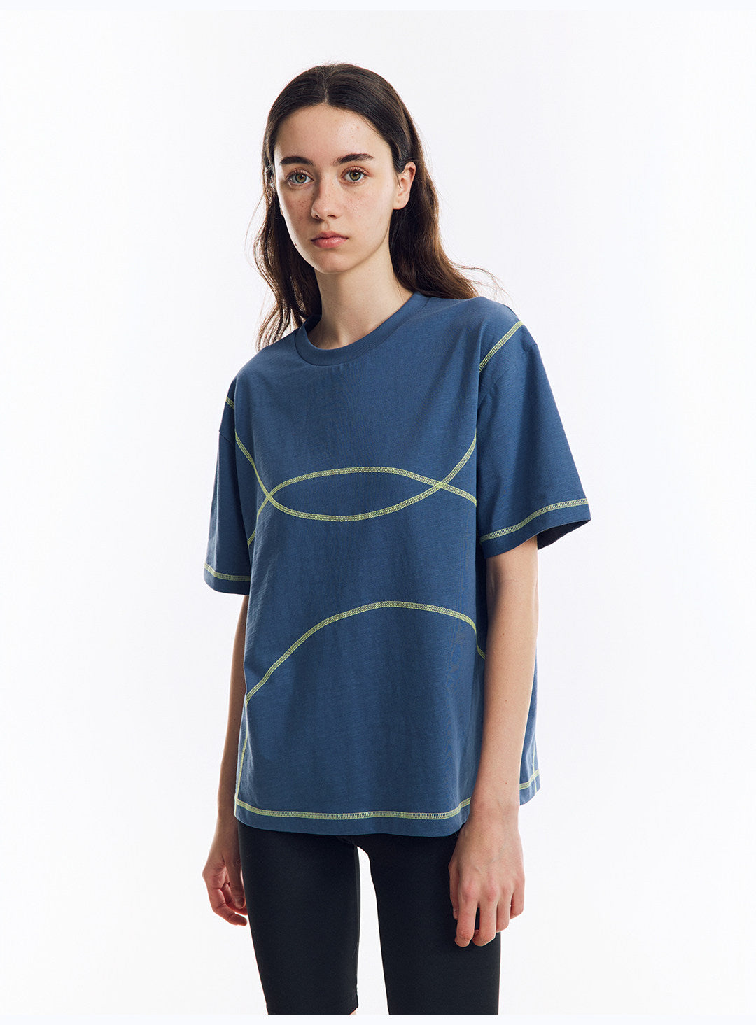 配色ライン半袖Tシャツ  LOM078