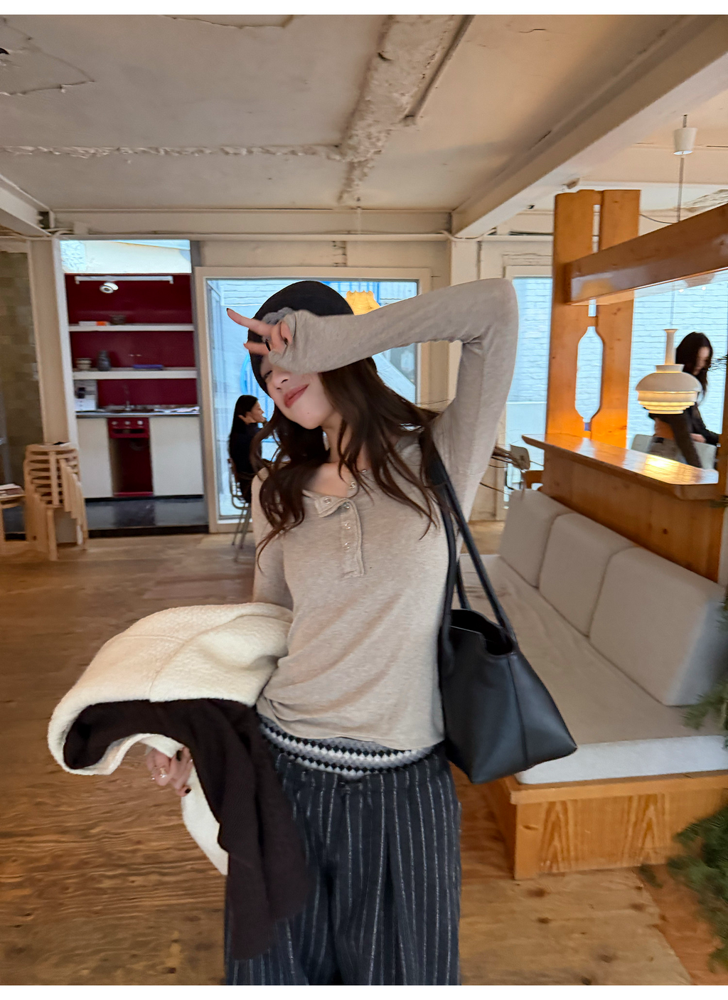 LelyMooch 3色展開 ヘンリーネック ウール混 インナートップス  LEM296