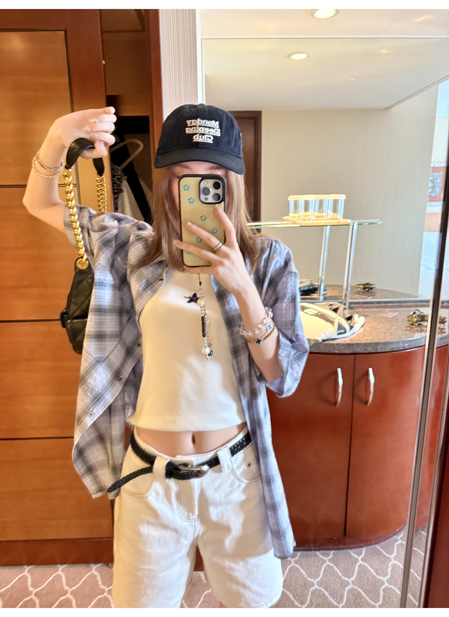 LelyMooch パープル格子柄・軽量半袖シャツ  LEM198
