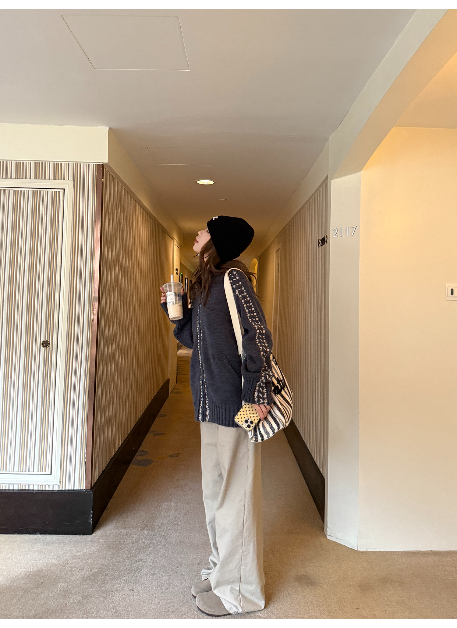 LelyMooch ケーブル編み×バイカラーフーディ  LEM246