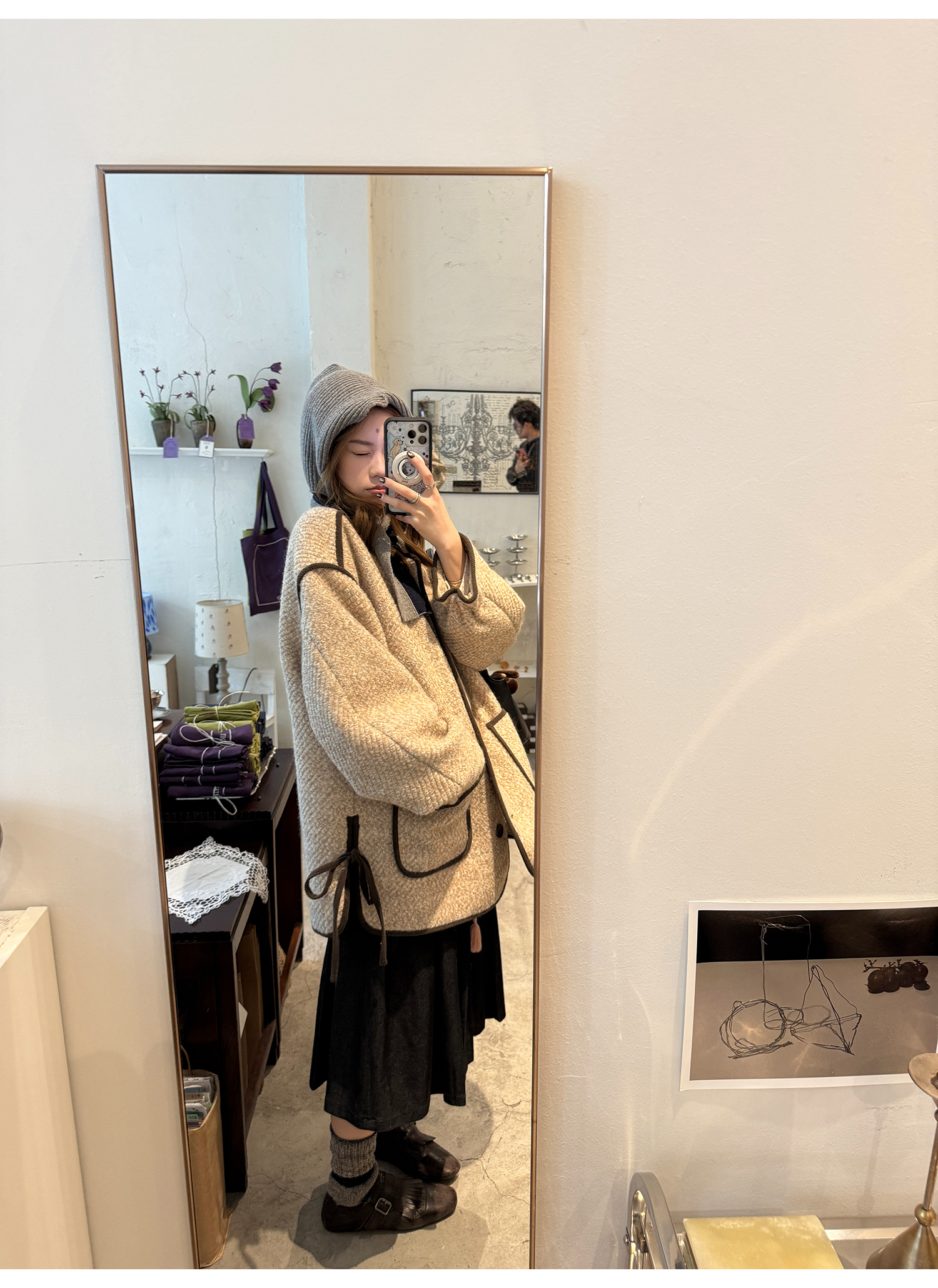 LelyMooch 配色パイピング ループウールジャケット　LEM278