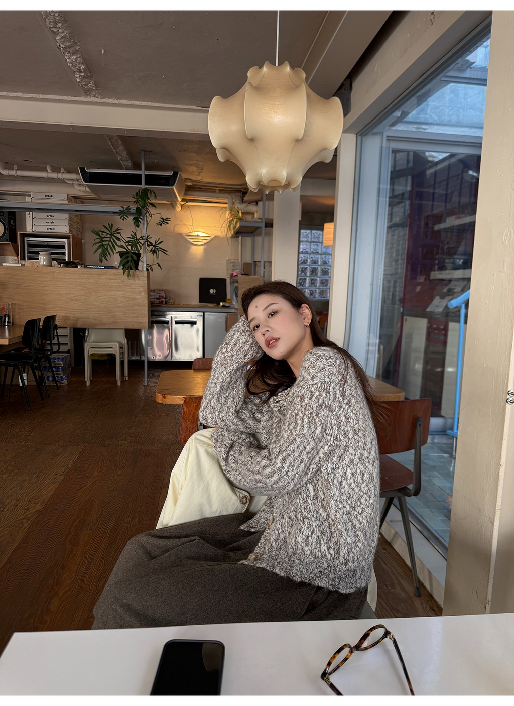 LelyMooch ウール混 ミックス編み ゆるニットカーデ  LEM313