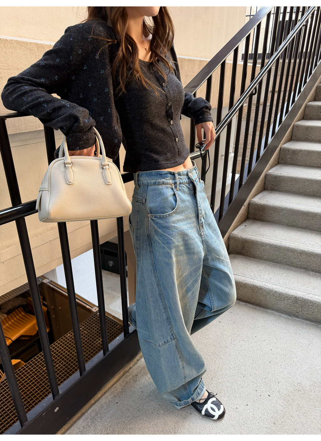 LelyMooch 春夏ムード漂う ひび割れ加工 カーブデニム  LEM316